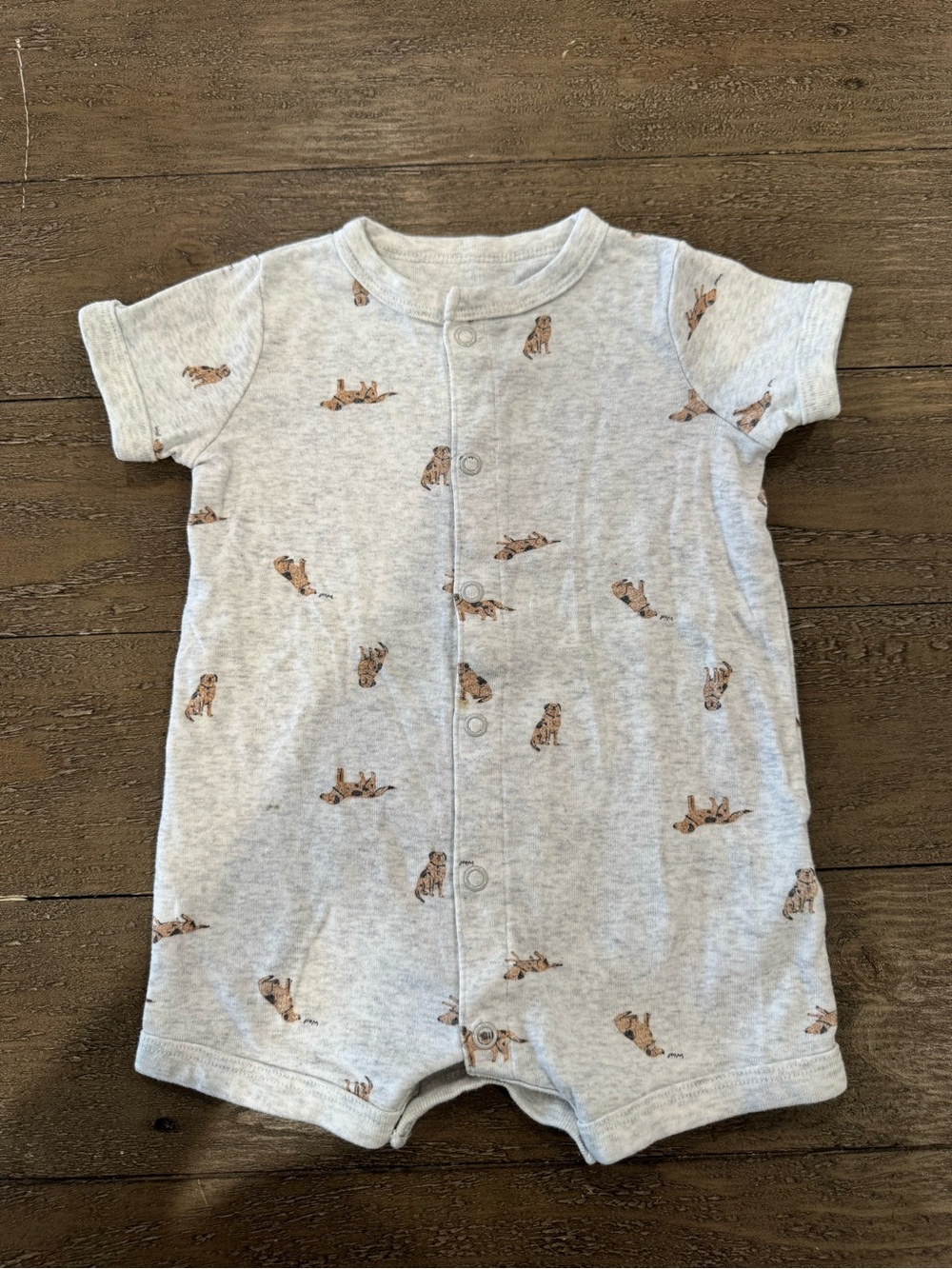 Carter's Light Heather Gray Short Sleeve One-Piece with Puppy Print